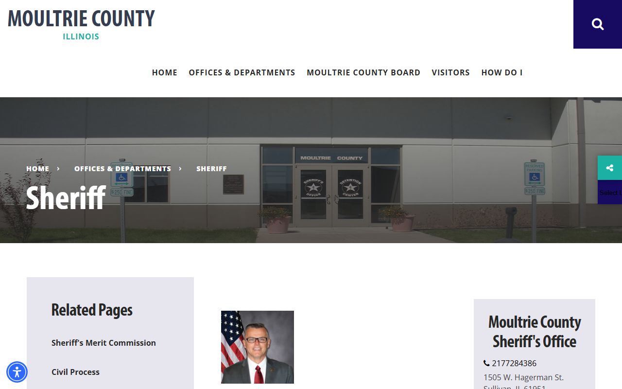 Moultrie County Sheriff's Office page used for inmate population and custody questions