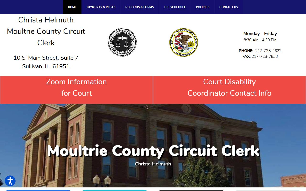 Moultrie County Circuit Clerk site linking to court records that supplement jail inmate records