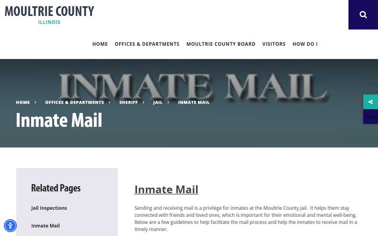 Moultrie County Jail inmate mail rules page for writing to a county inmate